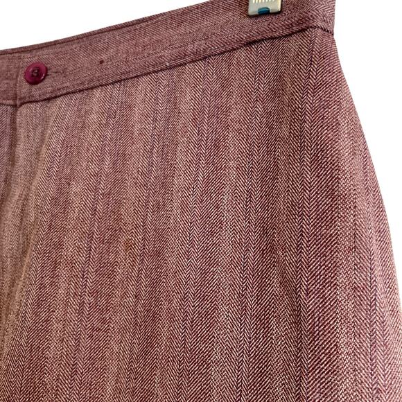 Vintage Womens Dress Pants Sz 28 Cherry Herringbone Wide Leg 1970s Pleated Masc - Picture 11 of 16